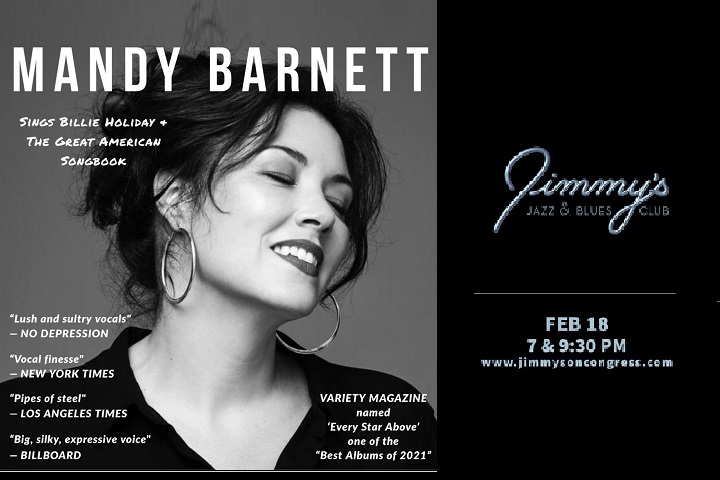 Jimmy’s Jazz & Blues Club Features MANDY BARNETT on Saturday February 18
